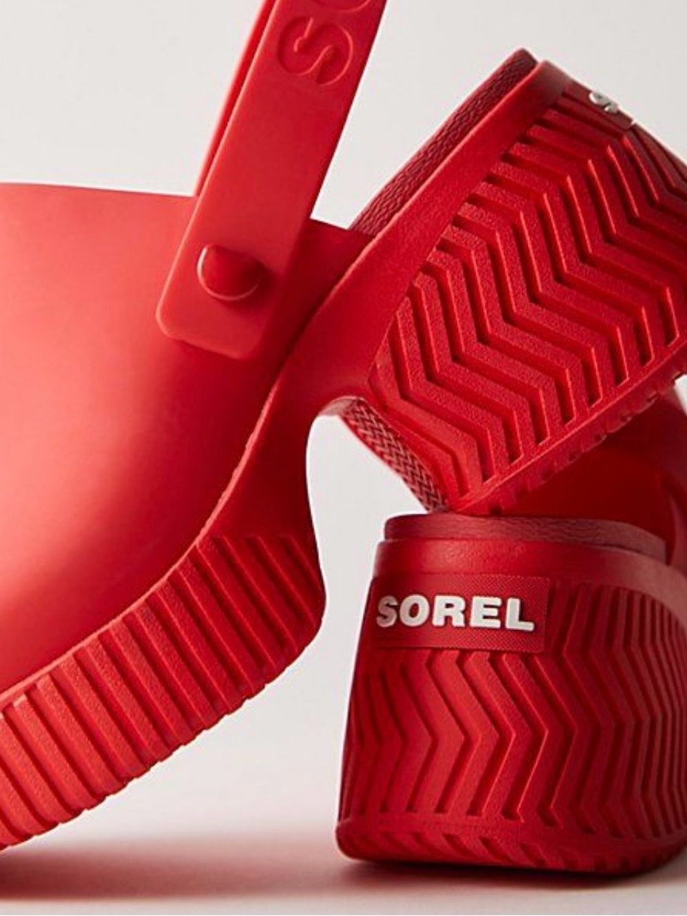 Sorel Red Platform Clogs with Textured Sole